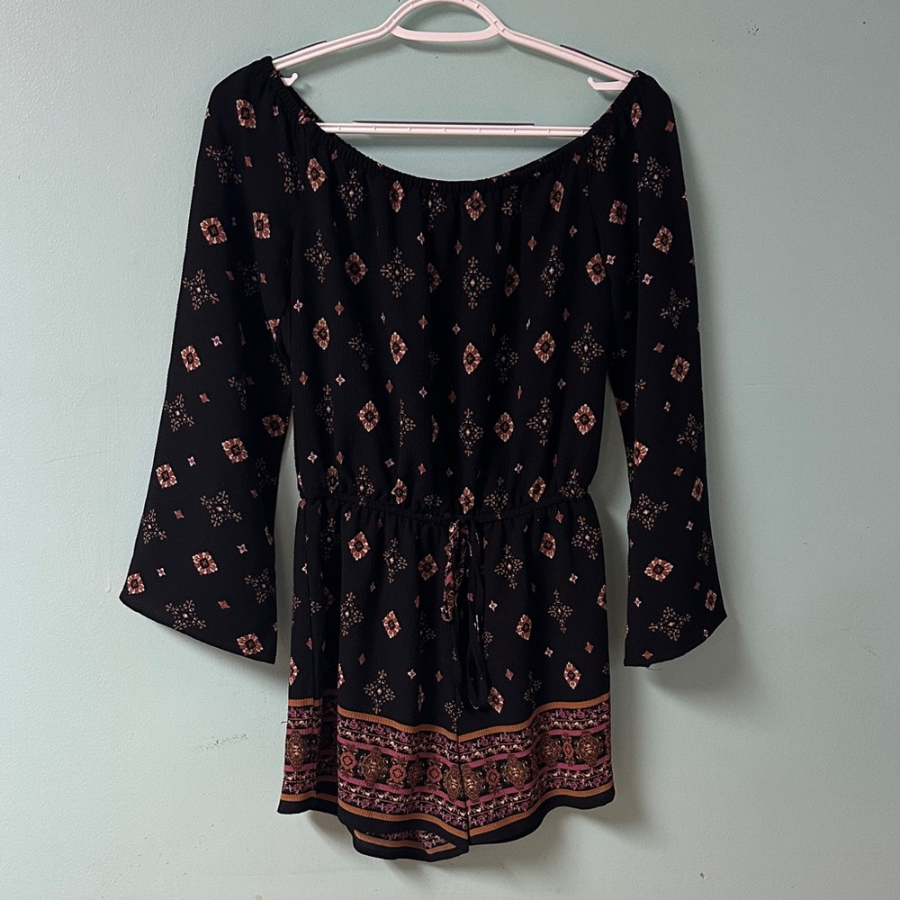 Black Bohemian Print Romper